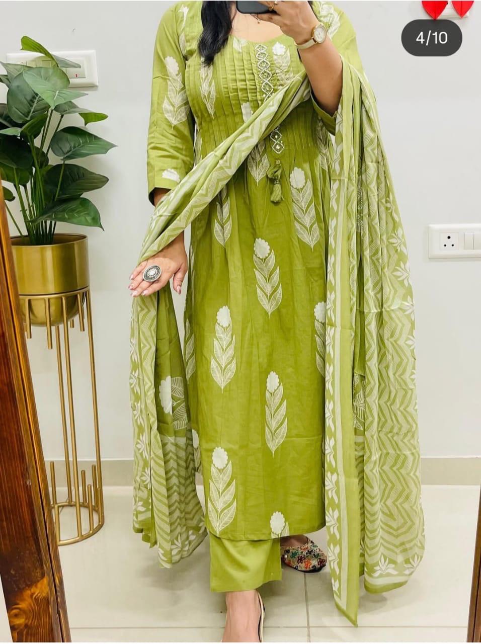 Latest Trendy Cotton Kurti Pand And Dupatta Set For Women's Ethenic Wear